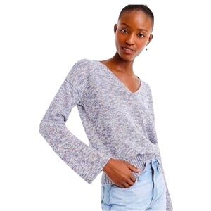 J. Crew Loose Knit V Neck Sweater Multi-Colored Knit with Flare Sleeves Size‎ S